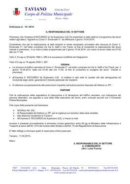 TAVIANO Città Dei Fiori Corpo Di Polizia Municipale ______(Lecce - Italy)