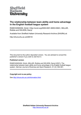 The Relationship Between Team Ability and Home Advantage in the English Football League System