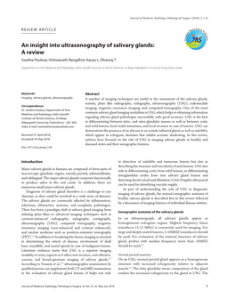 An Insight Into Ultrasonography of Salivary Glands: a Review Swetha Paulose, Vishwanath Rangdhol, Kavya L, Dhanraj T