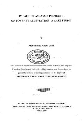 Impact of Asrayon Projects on Poverty Alleviation; a Case Study