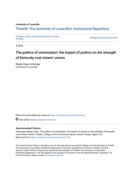 The Politics of Unionization: the Impact of Politics on the Strength of Kentucky Coal Miners’ Unions