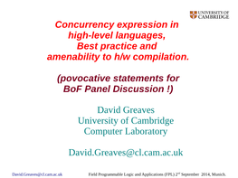 Concurrency Expression in High-Level Languages, Best Practice and Amenability to H/W Compilation