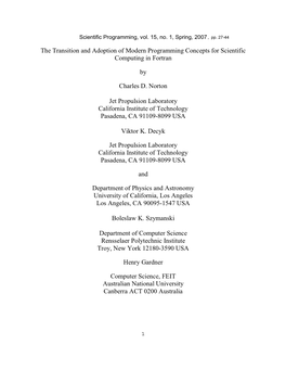 The Transition and Adoption of Modern Programming Concepts for Scientific Computing in Fortran by Charles D. Norton Jet Propulsi