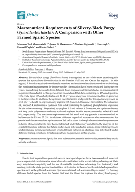 Sparidentex Hasta): a Comparison with Other Farmed Sparid Species