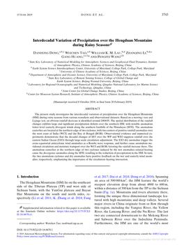 Interdecadal Variation of Precipitation Over the Hengduan Mountains During Rainy Seasons