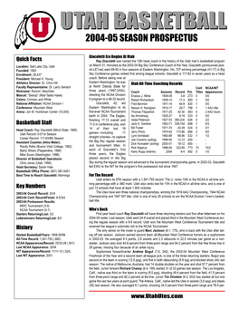 Utah Basketballbasketball 2004-05 Season Prospectus