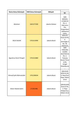 SD Abraham 1601277290 Jakarta Selatan SDN GROGOL UTARA 03