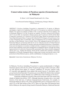 Conservation Status of Paraboea Species (Gesneriaceae) in Malaysia