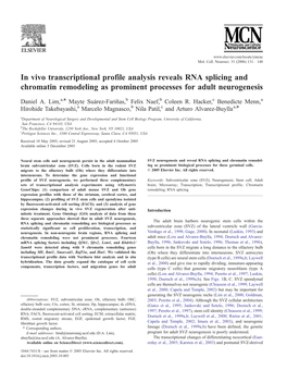 In Vivo Transcriptional Profile Analysis Reveals RNA Splicing and Chromatin Remodeling As Prominent Processes for Adult Neurogenesis