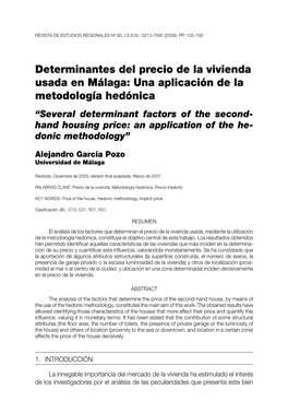 Determinantes Del Precio De La Vivienda Usada En Málaga: Una