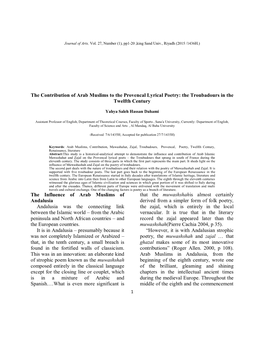 The Contribution of Arab Muslims to the Provencal Lyrical Poetry: the Troubadours in the Twelfth Century