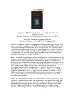 By Michael Ruse Harvard University Press, Cambridge, MA, 1999, 296 Pp., $27.50