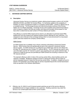 SECTION 3 - Advanced Centrex Service Cancels Original Sheet 1