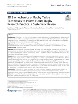 3D Biomechanics of Rugby Tackle Techniques to Inform Future Rugby