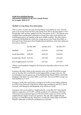 South-West Sheffield Housing Information Published on the City Council Website in November 2018-11-15