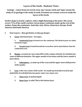 Layers of the Earth - Students’ Notes