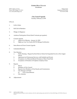 City Council Agenda Tuesday, February 6, 2018