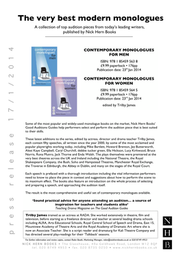 The Very Best Modern Monologues a Collection of Top Audition Pieces from Today’S Leading Writers, Published by Nick Hern Books