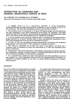 Interaction of Cannabis and General Anaesthetic Agents in Mice G.B