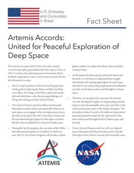 Artemis Accords: United for Peaceful Exploration of Deep Space Fact Sheet