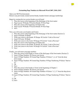 Formatting Page Numbers in Microsoft Word 2007, 2010, 2013