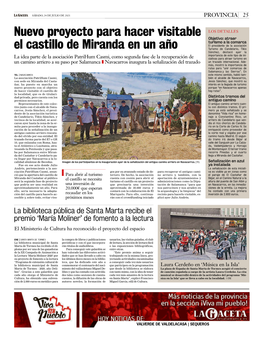 Nuevo Proyecto Para Hacer Visitable El Castillo De Miranda En Un