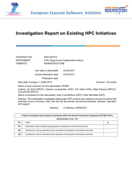 Investigation Report on Existing HPC Initiatives
