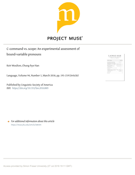 C-Command Vs. Scope: an Experimental Assessment of Bound-Variable Pronouns