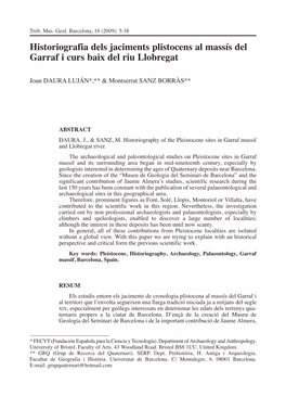 Historiografia Dels Jaciments Plistocens Al Massís Del Garraf I Curs Baix Del Riu Llobregat