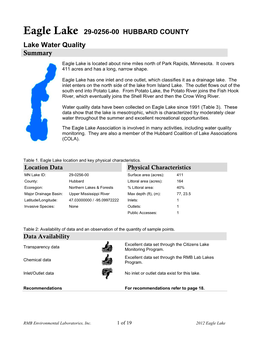 Eagle Lake 29-0256-00 HUBBARD COUNTY