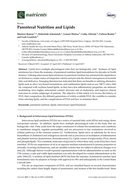 Parenteral Nutrition and Lipids