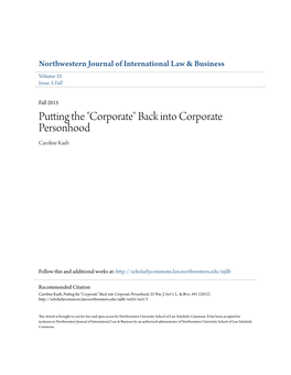 Back Into Corporate Personhood Caroline Kaeb