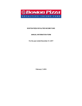 Boston Pizza Royalties Income Fund Annual