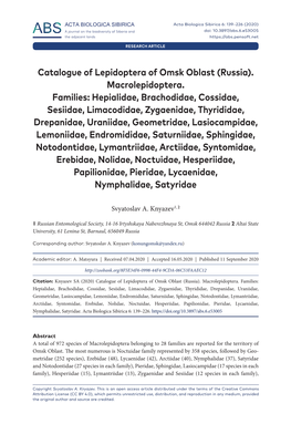﻿Catalogue of Lepidoptera of Omsk Oblast (Russia).Macrolepidoptera
