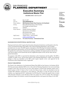 2016-000068IMP-02 Project Address: 800 Chestnut Street (San Francisco Art Institute) Zoning: RH-3 (Residential House, Three-Family) 40-X Height and Bulk District