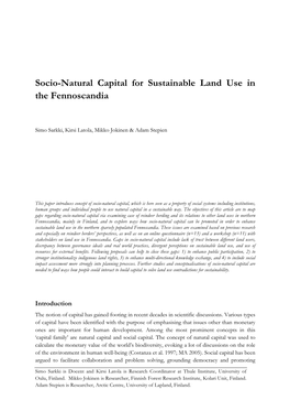 Socio-Natural Capital for Sustainable Land Use in the Fennoscandia