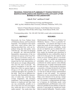 Seasonal Variation in Flammability of Quercus Marilandica and Quercus