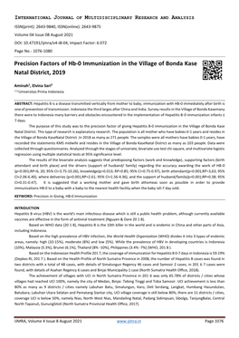 Precision Factors of Hb-0 Immunization in the Village of Bonda Kase Natal District, 2019