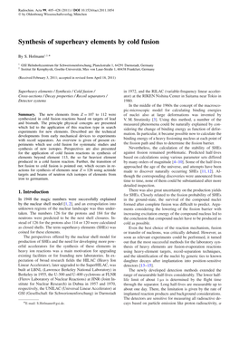 Synthesis of Superheavy Elements by Cold Fusion