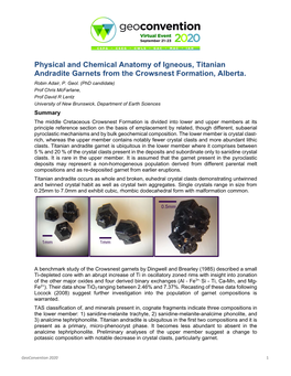 Physical and Chemical Anatomy of Igneous, Titanian Andradite Garnets from the Crowsnest Formation, Alberta