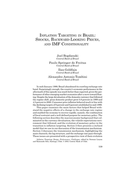 Inflation Targeting in Brazil: Shocks, Backward-Looking Prices, and Imf Conditionality