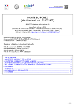 MONTS DU FOREZ (Identifiant National : 820032467)