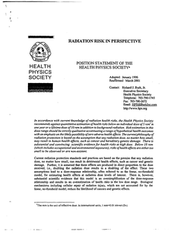 Radiation Risks in Perspective