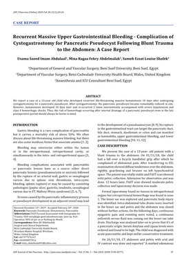 Recurrent Massive Upper Gastrointestinal Bleeding - Complication of Cystogastrostomy for Pancreatic Pseudocyst Following Blunt Trauma to the Abdomen: a Case Report