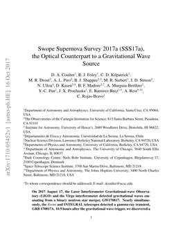 Swope Supernova Survey 2017A (Sss17a), the Optical Counterpart to a Gravitational Wave Source