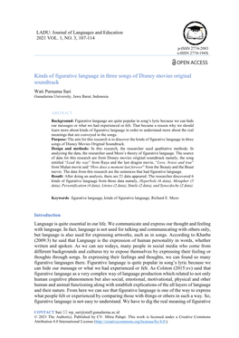 Kinds of Figurative Language in Three Songs of Disney Movies Original Soundtrack Wati Purnama Sari Gunadarma University, Jawa Barat, Indonesia