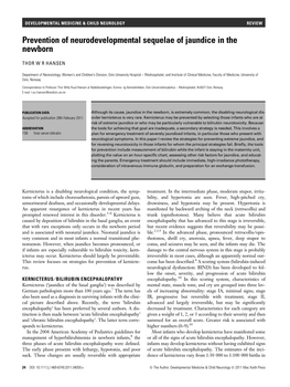 Prevention of Neurodevelopmental Sequelae of Jaundice in the Newborn