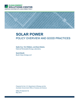 Solar Power Policy Overview and Good Practices