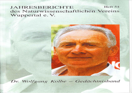 Jahresberichte Des Naturwissenschaftlichen Vereins Wuppertal E.V.; 54. Heft; 2001