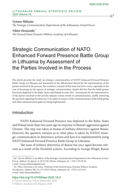 Strategic Communication of NATO Enhanced Forward Presence Battle Group in Lithuania by Assessment of the Parties Involved in the Process